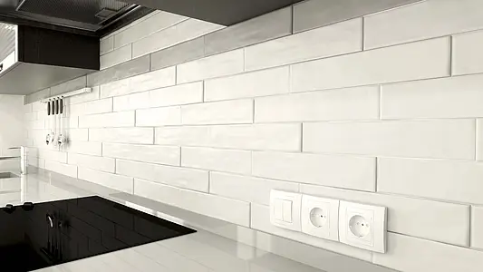 Background tile, Effect unicolor, Color white, Ceramics, 5x25 cm, Finish glossy